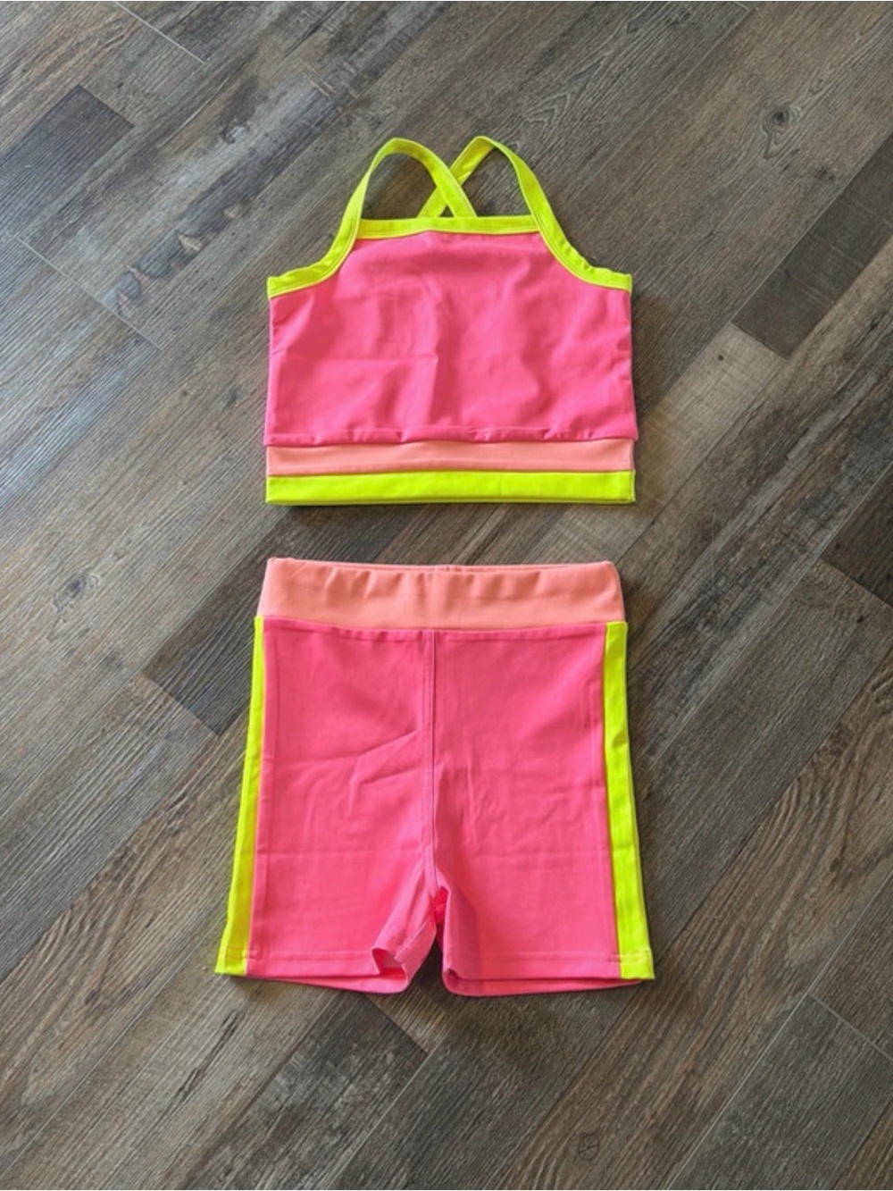 Girls Neon Pink and Yellow Trim Two-Piece set size 11/12